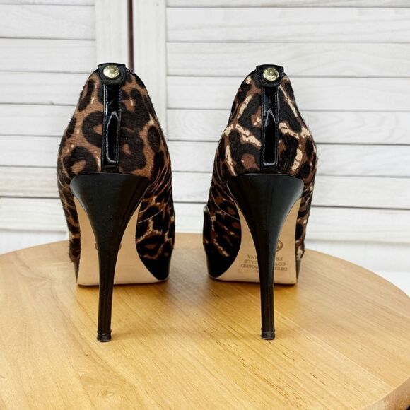 Michael Kors York Leopard Print Calf Hair Platform Peep Toe Pump Brown Black 7.5 - Picture 6 of 13